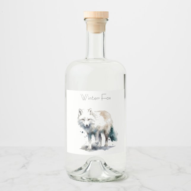 Arktische Schönheit: Winter Fox Custom Alkoholflaschenetikett (Vorderseite)