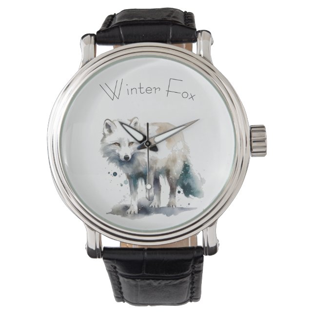 Arktische Schönheit: Winter Fox Custom Armbanduhr (Vorderseite)