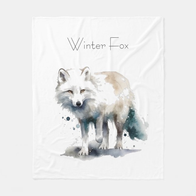 Arktische Schönheit: Winter Fox Custom Fleecedecke (Vorderseite)