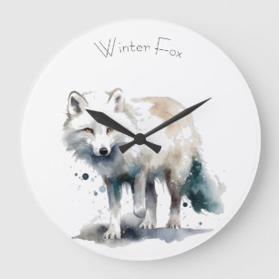 Arktische Schönheit: Winter Fox Custom Große Wanduhr