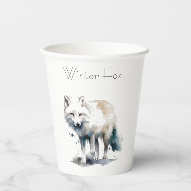 Arktische Schönheit: Winter Fox Custom Pappbecher (Vorderseite)