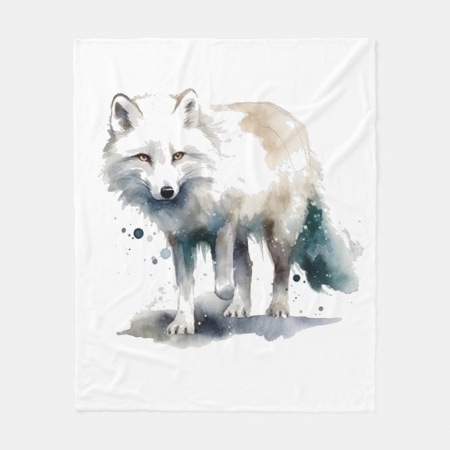 Arktische Schönheit: Winter Fox Fleecedecke (Vorderseite)