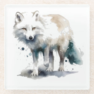 Arktische Schönheit: Winterfuchs Glasuntersetzer