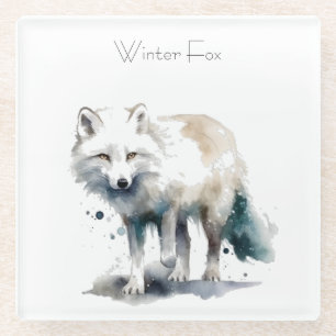 Arktische Schönheit: Winterfuchs individuell Glasuntersetzer