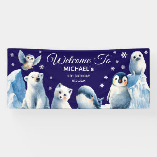 Arktische Tiere Blue Winter Kids's Geburtstag Will Banner