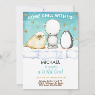 Arktische Tiere Junge Geburtstag einladen. Einladung