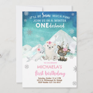 Arktische Tiere Mädchen Winter Geburtstag einladen Einladung