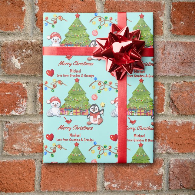 Arktische Tiere Weihnachtsbaum Großkind Geschenkpapier (Von Creator hochgeladen)