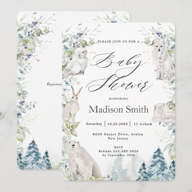 Arktische Tiere Winter Alpendusche neutral   Einladung (Vorne/Hinten)