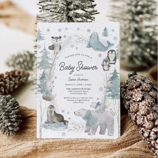 Arktische Tiere Winter Baby Shower Einladungskarte Einladung (winter baby shower)