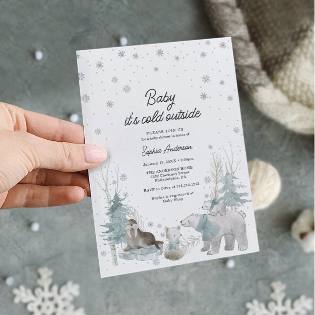 Arktische Tiere Winter Baby Shower Einladungskarte Einladung (winter baby shower)