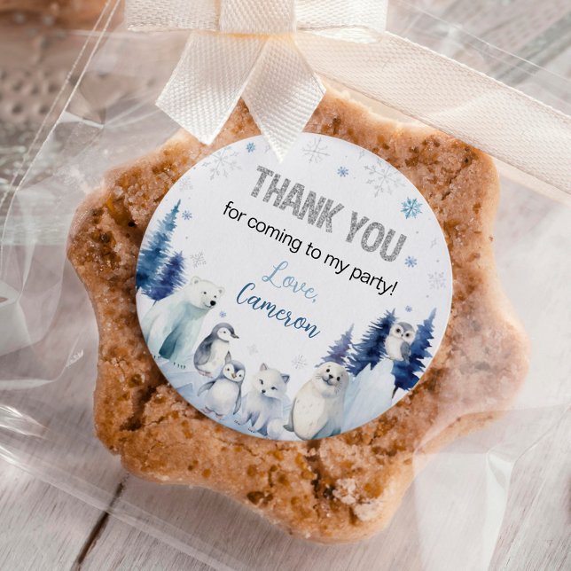 Arktische Tiere Winter Geburtstag Runder Aufkleber (Von Creator hochgeladen)