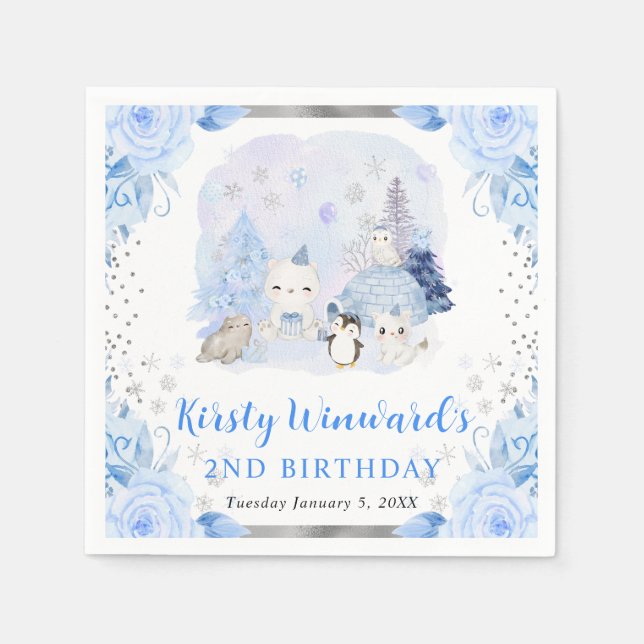 Arktische Wassertiere Blumentiere Kindergeburtstag Serviette (Vorderseite)