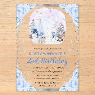 Arktische Wassertiere florale Tiere 2. Geburtstag Acryleinladungen