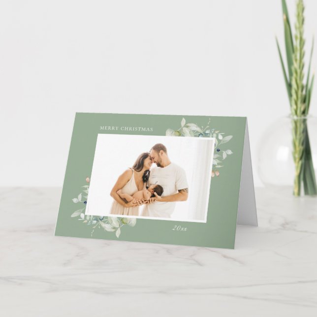 Arktische Winter botanischer Rahmen 4 Foto Feiertagskarte (Vorderseite)