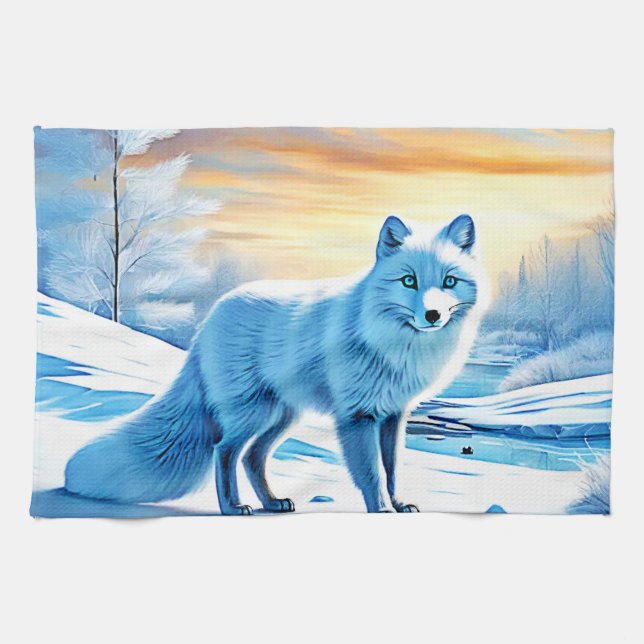 Arktische Winterfoxschnee Geschirrtuch (Horizontal)