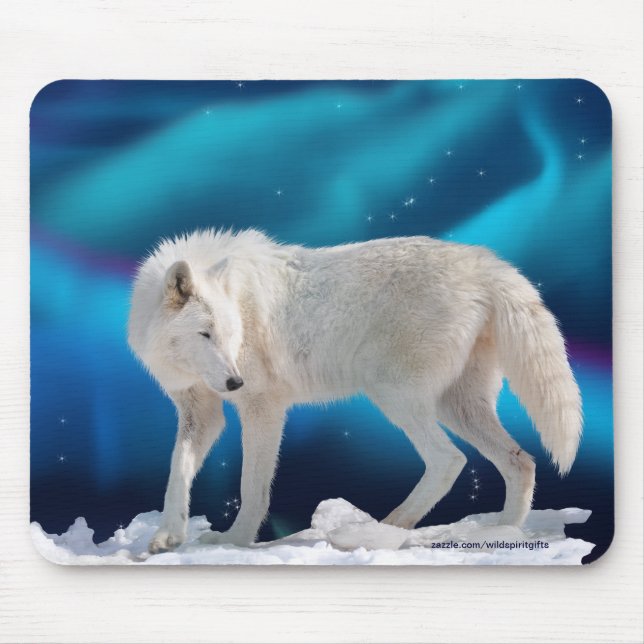 Arktische Wolf & Nordlichter II Fantasie Mousepad (Vorne)