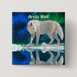 Arktische Wolf- und Aurora-Wildlife-Fan-Button Button