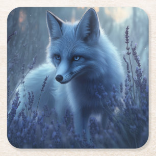 Arktischer Fox auf dem Lavendelfeld bei der Dämmer Rechteckiger Pappuntersetzer