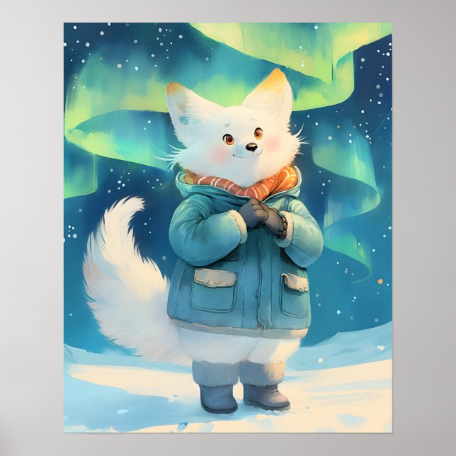 Arktischer Fuchs mit Aurora Borealis-Nursery-Wandk Poster (Vorne)