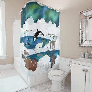 Arktischer Polar Bear Reindeer Walrus Orca Narwhal Duschvorhang