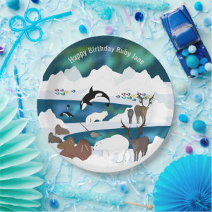 Arktischer Polar Bear Reindeer Walrus Orca Narwhal Pappteller