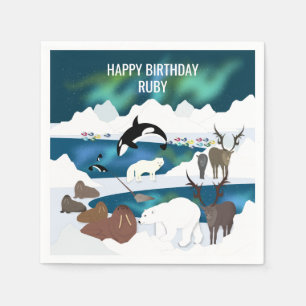 Arktischer Polar Bear Reindeer Walrus Orca Narwhal Serviette