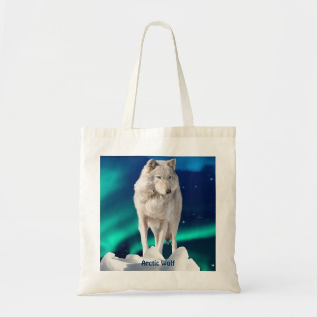 Arktischer Wolf, Aurora & Stars Tote Beutel Sammlu Tragetasche (Vorne)