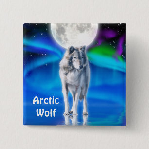 Arktischer Wolf, Mond und Aurora - Schaltfläche "W Button