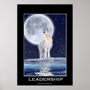 Arktischer Wolf und ein Wintermond LEADERSHIP Art  Poster