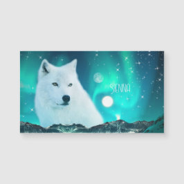 Arktischer Wolf und magische Nacht Magnetkarte