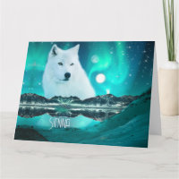 Arktischer Wolf und magische Nacht mit Nordlichter