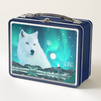 Arktischer Wolf und magische Nacht Personalisiert Metall Brotdose