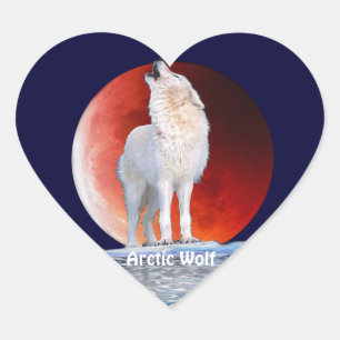 Arktischer Wolf und Roter Eclipsing Moon Heart Sti Herz-Aufkleber