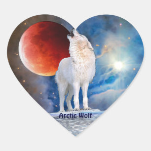 Arktischer Wolf und Roter Eclipsing Moon Heart Sti Herz-Aufkleber