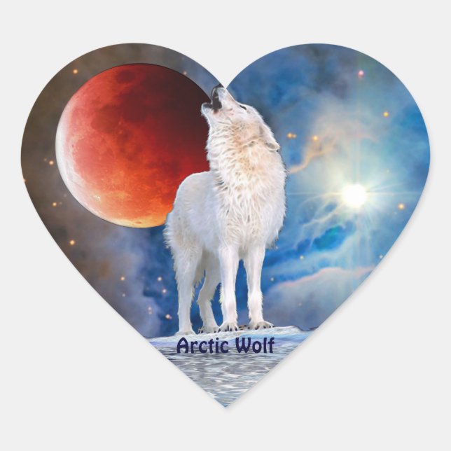Arktischer Wolf und Roter Eclipsing Moon Heart Sti Herz-Aufkleber (Vorderseite)