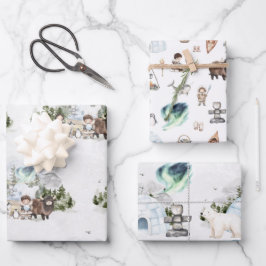 Arktisches Abenteuer im Nordlichtwald Geschenkpapier Set