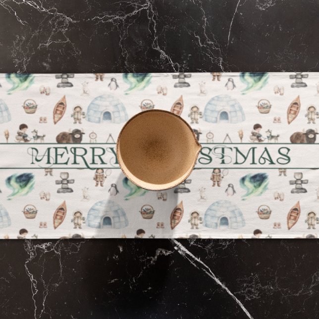 Arktisches Abenteuer im Nordlichtwald Kurzer Tischläufer (Von Creator hochgeladen)