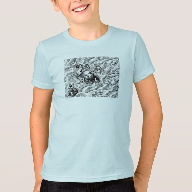 Arktisches Seemonster & Segelschiff T-Shirt (Vorderseite)