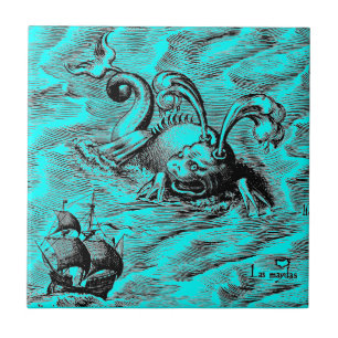 Arktisches Seeungeheuer und Segelschiff Fliese