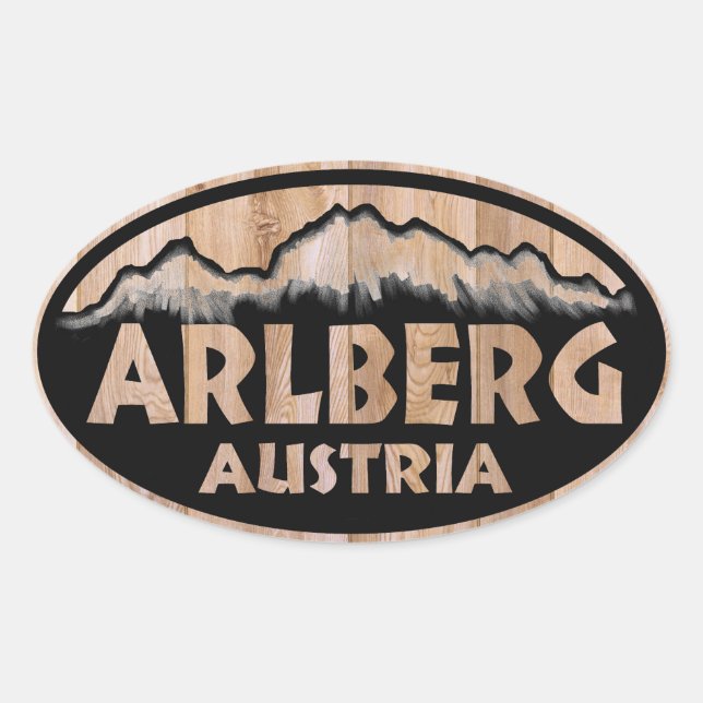 Arlberg Austria Holzschild oval Aufkleber (Vorderseite)