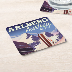 Arlberg Österreich Ski-Reiseplakat Rechteckiger Pappuntersetzer