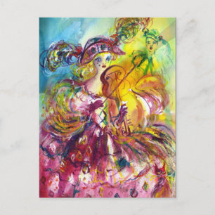 ARLECCHINA VIOLINIST Karneval-Maskerade-Party Einladungspostkarte