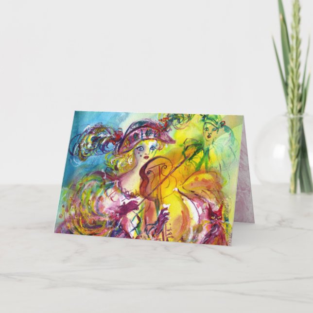 ARLECCHINA VIOLINIST / Venezianische Karnevalsnach Feiertagskarte (Vorderseite)