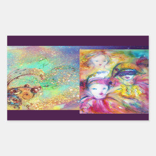 ARLECCHINO PIERO UND COLOMBINA MASQUERADE PARTY RECHTECKIGER AUFKLEBER