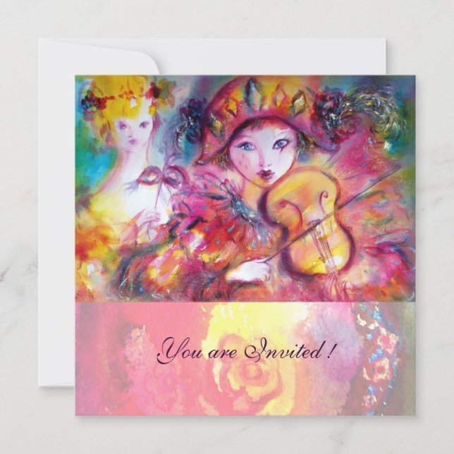 ARLECCHINO UND COLOMBINA /Venezianisch Mardi Gras Einladung (Vorderseite)