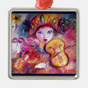 ARLECCHINO UND COLOMBINA, Venezianische Karnevalsm Silbernes Ornament