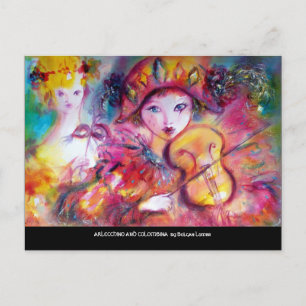 ARLECCHINO UND COLOMBINA venezianische Masquearde Einladungspostkarte