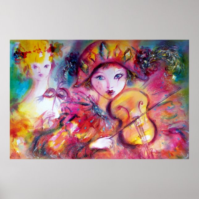 Arlecchino und Colombina / Venezianische Masquerad Poster (Vorne)