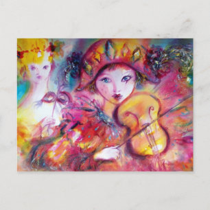 Arlecchino Violine und Colombina Postkarte